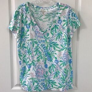 Vibrant Tropical Green, Pink & Blue Top